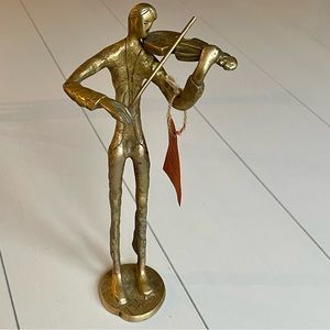 VINTAGE | BRUTALIST SCULPTURE | GENUINE BRASS VIOLINIST TALL MAN ART FIGURE
